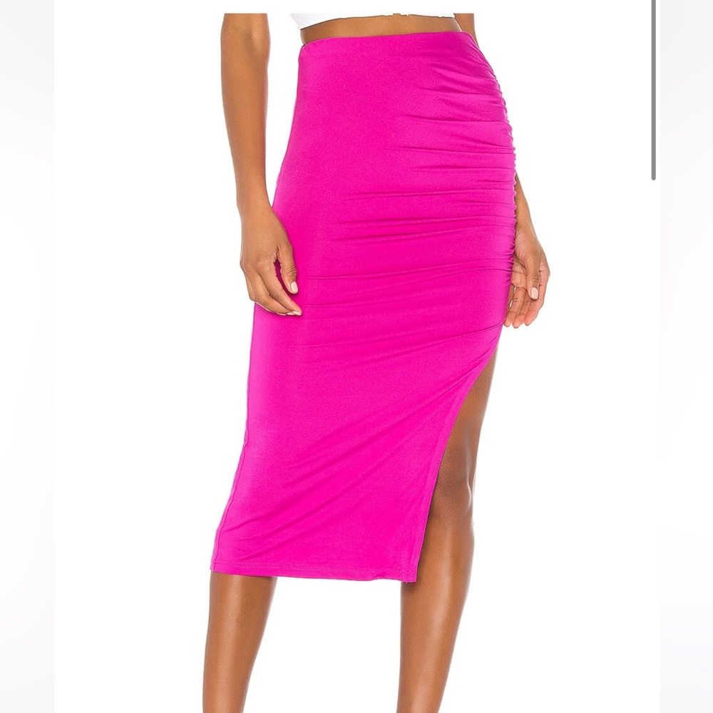 Tiffani Ruched Midi Skirt in Fuchsia - NWT - XXS